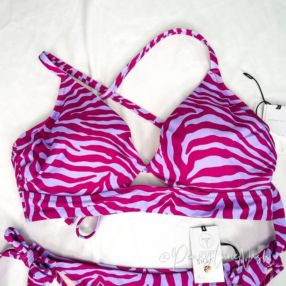 Shade & Shore Zebra Print Bikini Top & Cheeky Ide-Tie Bottom Set Pink Blossom - Picture 4 of 14